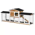 PawHut 2-Tier Large Rabbit Hutch Outdoor with Double Side Run Boxes, No-leak Plastic Tray, Ramp, 230 x 53 x 93.5cm, White - 1