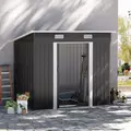 Outsunny 7 x 4ft Outdoor Storage Shed with Foundation Kit, Lean to Metal Garden Shed for Log, Rubbish Bin, Tool, Lawnmower, Bike, Patio and Lawn Use, Black - 2
