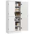 HOMCOM 4-Door Tall Kitchen Cupboard, Freestanding 6-Tier Storage Cabinet with 2 Adjustable Shelves for Living Room, Dining Room, White - 1