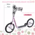 HOMCOM Stunt Scooter, Kids Scooter with 16" Big Wheels, Adjustable Height, Dual Brakes, for Ages 5+ Years, Pink - 4