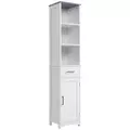 kleankin Tall Bathroom Storage Cabinet with 3 Tier Shelf, Cupboard, Drawer, Door, Freestanding Linen Tower, Slim Side Organizer, White - 1