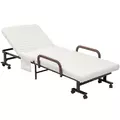 HOMCOM Folding Bed with Mattress, Single Guest Bed, Portable Fold Bed with Adjustable Backrest, Metal Frame on Wheels, White, 190 x 76 cm - 1