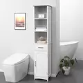 kleankin Tall Bathroom Storage Cabinet with 3 Tier Shelf, Cupboard, Drawer, Door, Freestanding Linen Tower, Slim Side Organizer, White - 2