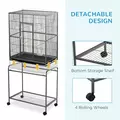 PawHut Large Bird Cage Budgie Cage with Stand, Storage Shelf, Wood Perch for Parrot Canary Parakeet Cockatiels, 81 x 48 x 162.5 cm - 6
