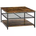 HOMCOM Coffee Table, Living Room Table with 3-Tier Storage Shelves, Square Tea Table for Home Office, Rustic Brown - 1
