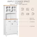 HOMCOM Freestanding Kitchen Cupboard, Kitchen Storage Cabinet with Framed Glass Doors, 2 Drawers, Microwave Counter, 172cm, White - 4