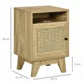 HOMCOM Narrow Rattan Nightstand, Side End Table with Shelf and Cupboard, 39cm x 35cm x 60cm, Natural - 3