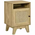 HOMCOM Narrow Rattan Nightstand, Side End Table with Shelf and Cupboard, 39cm x 35cm x 60cm, Natural - 1