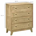 HOMCOM Storage Cabinet, 4-Drawer Unit with Rattan Element for Bedroom, Living Room, 80cmx35cmx95cm, Wood Effect - 3