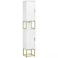 kleankin Narrow Bathroom Storage Cabinet, Freestanding Tallboy Storage Unit with Adjustable Shelf, 2 Doors and Steel Base, Slim Corner Organizer, White - 1