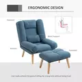 HOMCOM Armchair with Footstool, 180° Recliner with Ottoman, Accent Chair and Footstool with 3-Position Adjustable Backrest and Wooden Legs for Living Room, Blue - 5