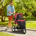 PawHut Foldable Pet Stroller with Three Wheels, for Small, Medium Dogs, Red - 2