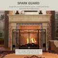 HOMCOM 3 Panel Folding Fire Guard Screen with Fireplace Tool Sets and Front Doors, Freestanding Fire Screen Spark Guard with Feet for Open Fire, Log Burner, Fireplace, 122 x77 cm, Black - 4