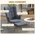 HOMCOM Modern Armchair with Footstool, Upholstered Accent Chair with Ottoman, Steel Legs, Velvet Wingback Chair for Living Room, Bedroom, Home Study, Dark Grey - 4