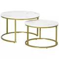 HOMCOM Coffee Table Set of 2, Round Nest of Tables with Metal Frame, Modern Side Tables for Living Room, White - 1