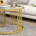HOMCOM Round Coffee Tables Set of 2, Nesting Tables with Tempered Glass Top and Steel Frame, 60cmx60cmx47cm, Gold Tone - 9