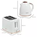 HOMCOM 1.7L 3000W Fast Boil Kettle & 2 Slice Toaster Set, Kettle and Toaster Set with Auto Shut Off, Browning Controls, White - 3
