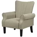 HOMCOM Upholstered Accent Chair with Rolled Arms and Wood Legs, Armchair for Living Room Bedroom, Beige - 1