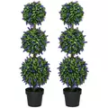 HOMCOM Set of 2 Artificial Plants, Lavender Flowers Ball Trees with Pot, for Home Indoor Outdoor Decor, 110cm - 1