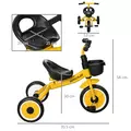 AIYAPLAY Kids Trike, Tricycle, with Adjustable Seat, Basket, Bell, for Ages 2-5 Years - Yellow - 3