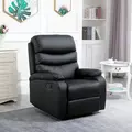 HOMCOM PU Leather Reclining Chair, Manual Recliner Chair with Padded Armrests, Retractable Footrest and Wood Frame, Black - 2