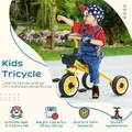 AIYAPLAY Kids Trike, Tricycle, with Adjustable Seat, Basket, Bell, for Ages 2-5 Years - Yellow - 4