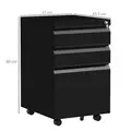 Vinsetto 3-Drawer Filing Cabinet with Lock, Mobile Steel File Cabinet for A4, Legal and Letter Size, Under Desk Drawers with Pre-Assembled Body for Home Office, 37 x 43.5 x 60 cm, Black - 3