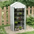 Outsunny 5 Tier Widened Mini Greenhouse with Reinforced PE Cover, Portable Indoor Outdoor Green House with Roll-up Door and Wire Shelves, 90 x 49 x 193cm, White - 2