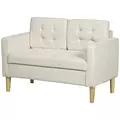 HOMCOM Modern Loveseat Sofa, Compact 2 Seater Sofa with Hidden Storage, 117cm Tufted Cotton Couch with Wood Legs, Cream White - 1