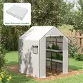 Outsunny Greenhouse Cover Replacement Walk-in PE Hot House Cover with Roll-up Door and Windows, 140 x 143 x 190cm, White - 2