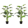Outsunny 100cm/3.3FT Artificial Monstera Tree Decorative Cheese Plant 21 Leaves with Nursery Pot, Fake Tropical Palm Tree for Indoor Outdoor Décor, Set of 2 - 1