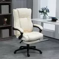 Vinsetto PU Leather Office Chair, Swivel Computer Chair with Footrest, Wheels, Adjustable Height, Cream White - 2