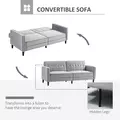 HOMCOM Modern Convertible Sofa Futon Velvet-Touch Tufted Couch Compact Loveseat with Adjustable Split Back, Light Grey - 4
