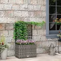 Outsunny 22 L Rattan Planter with Trellis, Freestanding Raised Beds for Garden with Two Plant Boxes, Outdoor Planter for Climbing Plants, Flowers, 57 x 30 x 107 cm, Mixed Grey - 2