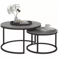 HOMCOM Industrial Nesting Coffee Table Set of 2, Round Coffee Tables, Living Room Table with Faux Marbled Top and Steel Frame - 1