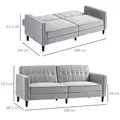 HOMCOM Modern Convertible Sofa Futon Velvet-Touch Tufted Couch Compact Loveseat with Adjustable Split Back, Light Grey - 3