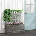 Outsunny 33L Garden PE Rattan Planter with Trellis, Free Standing Flower Raised Bed for Garden, Garden Planter for Climbing Plants, 84cm x 30cm x 107cm, Light Grey - 2