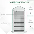 Outsunny 5 Tier Widened Mini Greenhouse with Reinforced PE Cover, Portable Indoor Outdoor Green House with Roll-up Door and Wire Shelves, 90 x 49 x 193cm, White - 6