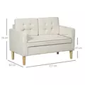 HOMCOM Modern Loveseat Sofa, Compact 2 Seater Sofa with Hidden Storage, 117cm Tufted Cotton Couch with Wood Legs, Cream White - 3