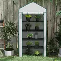 Outsunny 5 Tier Widened Mini Greenhouse with Reinforced PE Cover, Portable Indoor Outdoor Green House with Roll-up Door and Wire Shelves, 90 x 49 x 193cm, White - 9