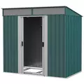 Outsunny 6.5 x 4FT Galvanised Metal Shed with Foundation Kit, Lockable Tool Garden Shed with Double Sliding Doors, Vents, Green - 1