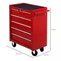 HOMCOM 5 Drawer Tool Box on Wheels, Lockable Steel Tool Cabinet with Side Handle, Red - 3