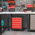 HOMCOM 5-Drawer Tool Chest with Wheels, Steel Lockable Tool Storage Cabinet with Handle, 2 Keys for Garage, Workshop, Red - 2