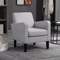 HOMCOM 2 Pieces Modern Armchairs with Rubber Wood Legs, Upholstered Accent Chairs, Single Sofa for Living Room, Bedroom, Light Grey - 8