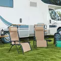 Outsunny 2 Piece Foldable Reclining Garden Chair with Headrest, Zero Gravity Deck Sun Lounger Seat Chair with Footrest, Armrest, Cup Holder & Canopy Shade, Beige - 2