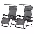 Outsunny 2 Piece Foldable Reclining Garden Chair with Headrest, Zero Gravity Deck Sun Lounger Seat Chair with Footrest, Armrest, Cup Holder & Canopy Shade, Grey - 1