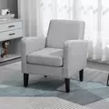 HOMCOM 2 Pieces Modern Armchairs with Rubber Wood Legs, Upholstered Accent Chairs, Single Sofa for Living Room, Bedroom, Light Grey - 9