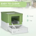 PawHut Hooded Cat Litter Box, Portable Pet Toilet, with Scoop, Front Entry - Light Green - 4