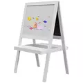 AIYAPLAY Kids Easel, Art Easel with Double Sided Whiteboard, Chalkboard, Storage, 2 in 1 Standing Easel for Toddlers 18-48 Months, White - 1