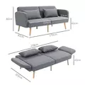 HOMCOM Two-Seater Click-Clack Sofa Bed, with Pillows - Grey - 3